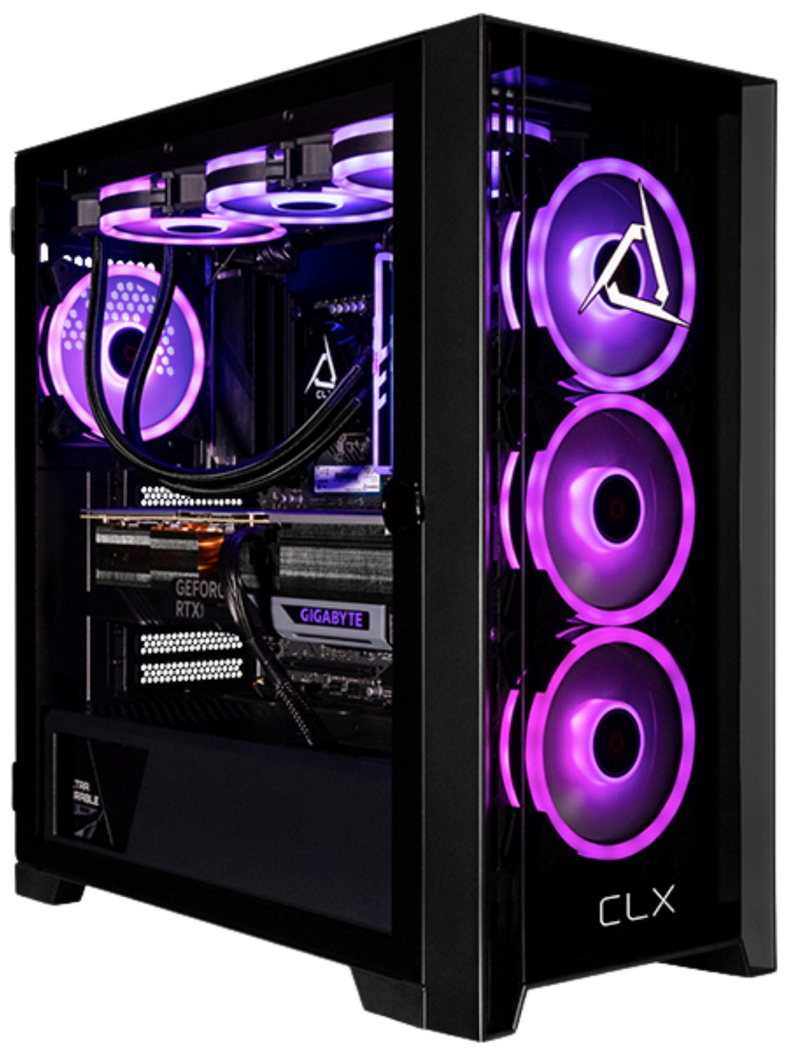 Gaming PC with purple RGB lighting